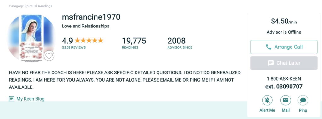 msfrancine1970 Psychic Profile at Keen.com