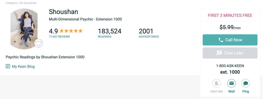 Shoushan Psychic Profile at Keen.com