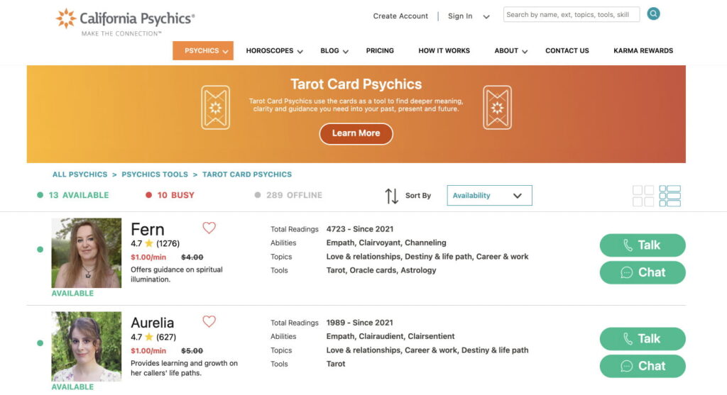 California Psychics website