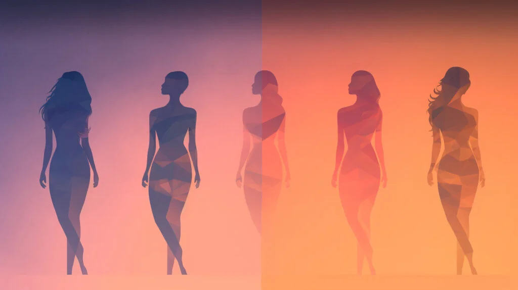 Human silhouette with Different hues of the peach aura color: Light Peach, Medium Peach, Dark Peach, Vibrant Peach.